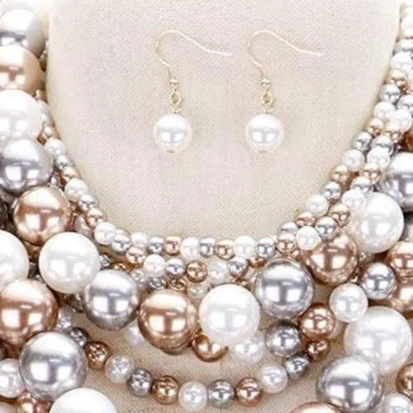 Pearl (faux) Multi Color Bib Necklace Set