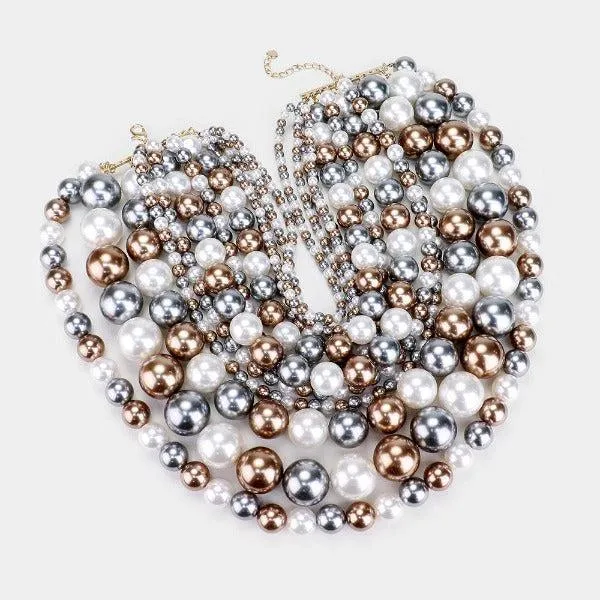 Pearl (faux) Multi Color Bib Necklace Set
