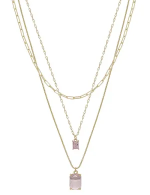 Pink quartz multi layer necklace