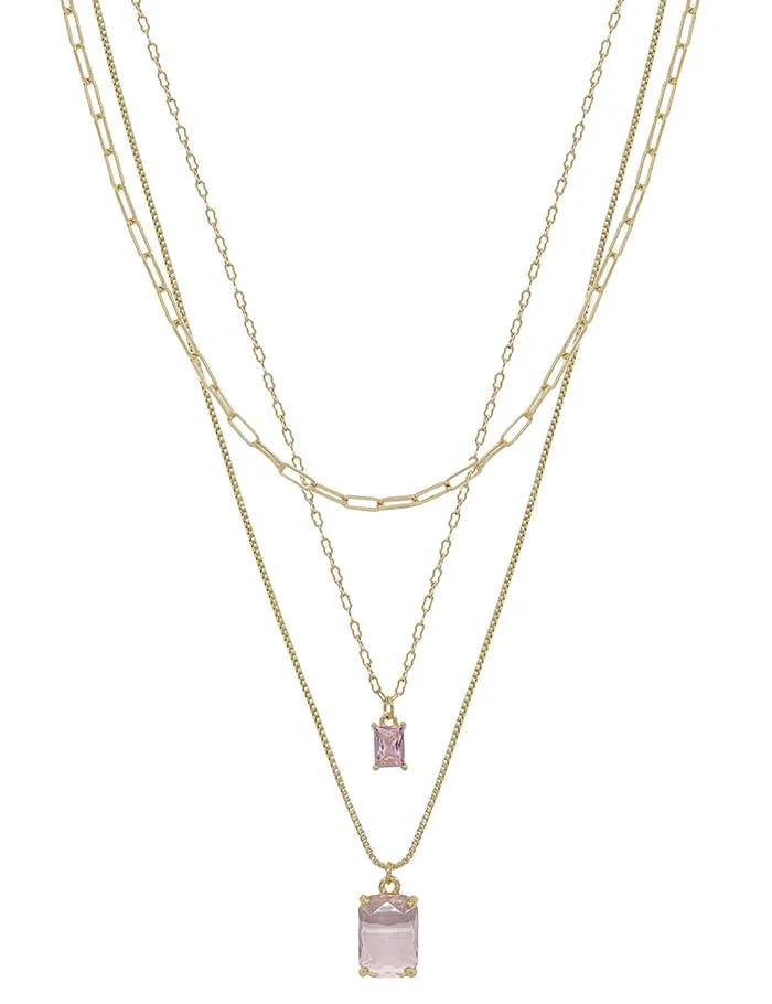 Pink quartz multi layer necklace