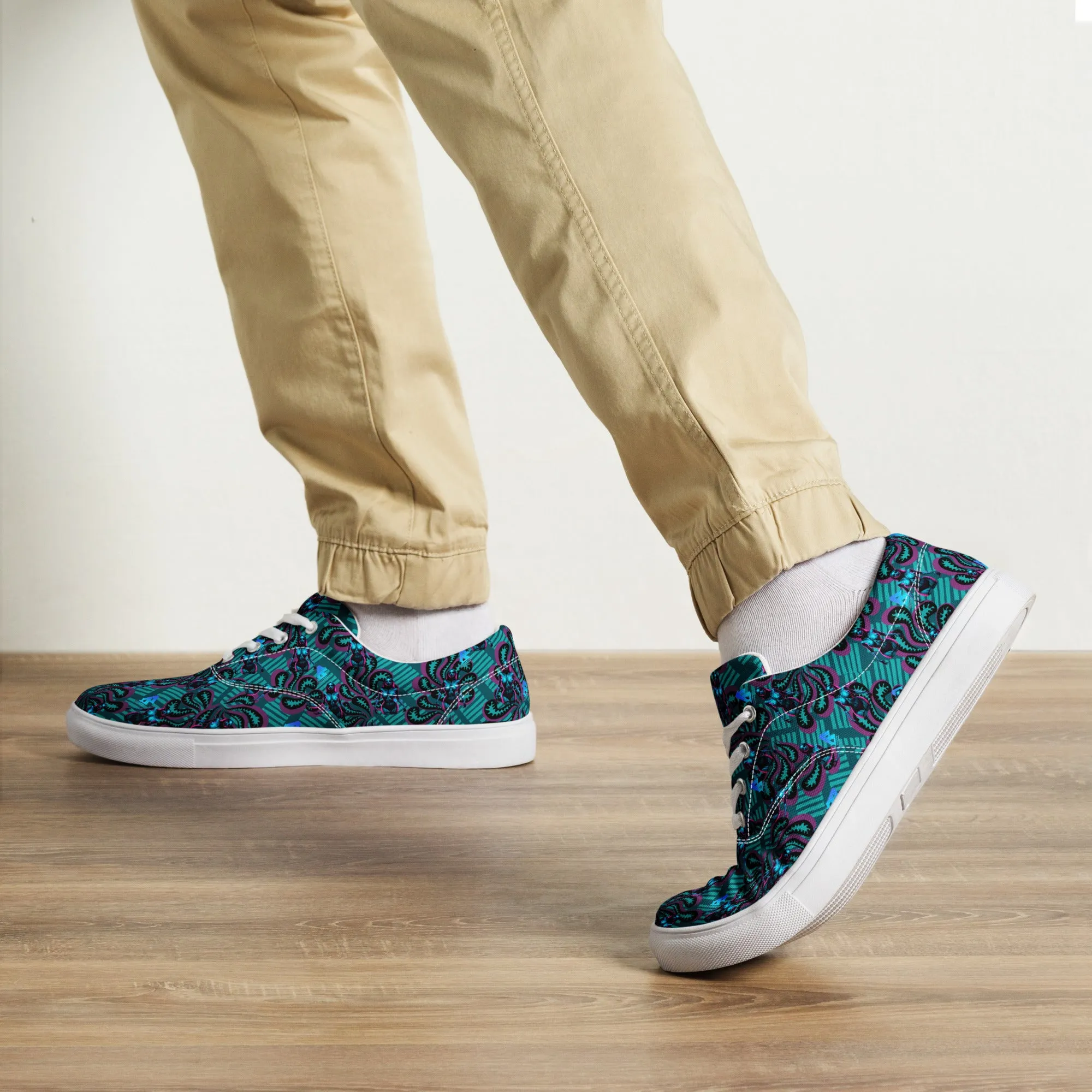 Pinup Turquoise Men’s lace-up canvas shoes
