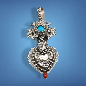 PTH73 Multi Layer Cross Heart with Captive Stone Pendant