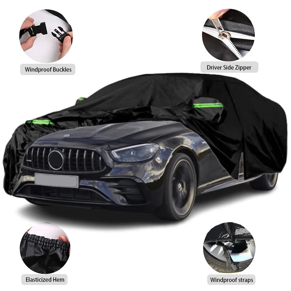 Qnmittry Waterproof Car Covers Compatible with 2006-2024 Mercedes Benz E-Class E300 E350 E400 E450, All Weather Custom-fit Car Cover with Zipper Door for Rain Snowproof UV Windproof