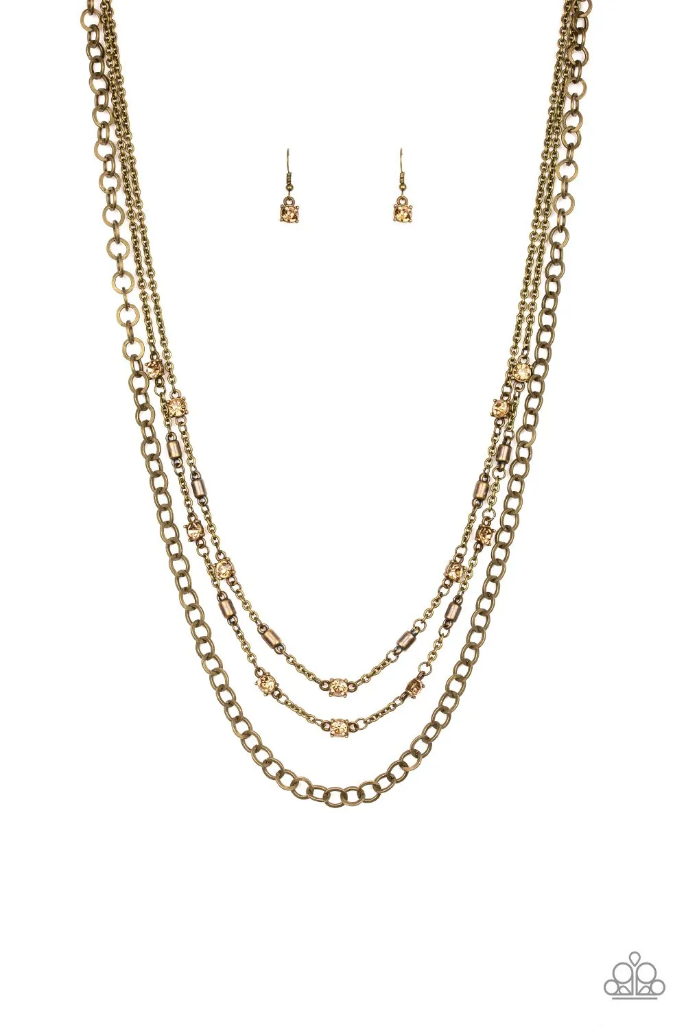 "Metro Mixer" Brass Metal Brown Rhinestone Multi Layer Necklace Set