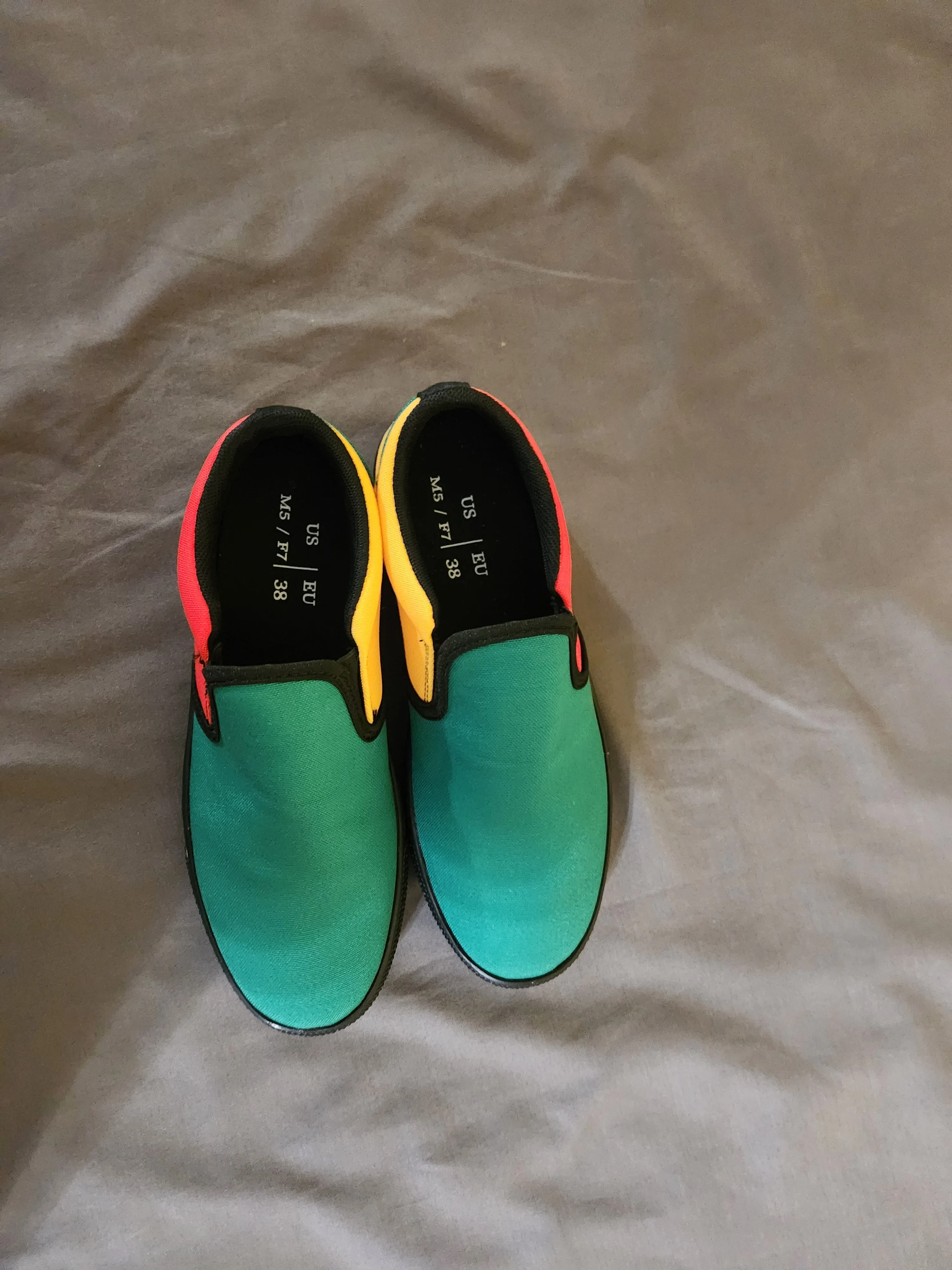 Rasta Colored Slip On Shoes - Size 7 Women