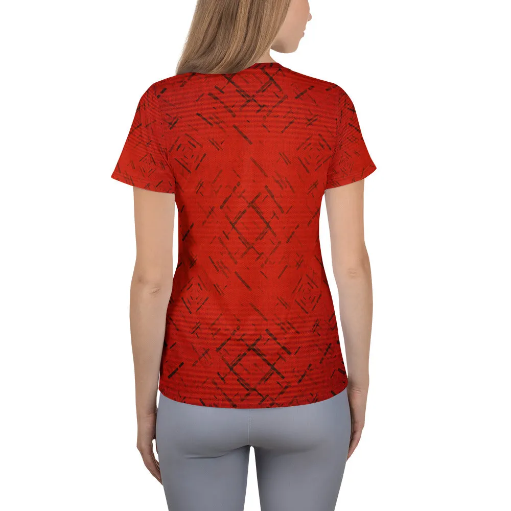 Red Patch All-Over Print Women's Athletic T-shirt