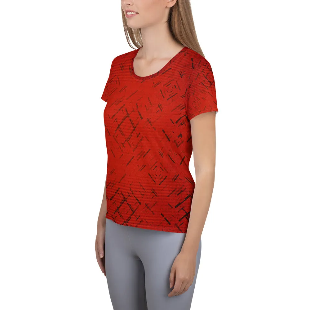 Red Patch All-Over Print Women's Athletic T-shirt