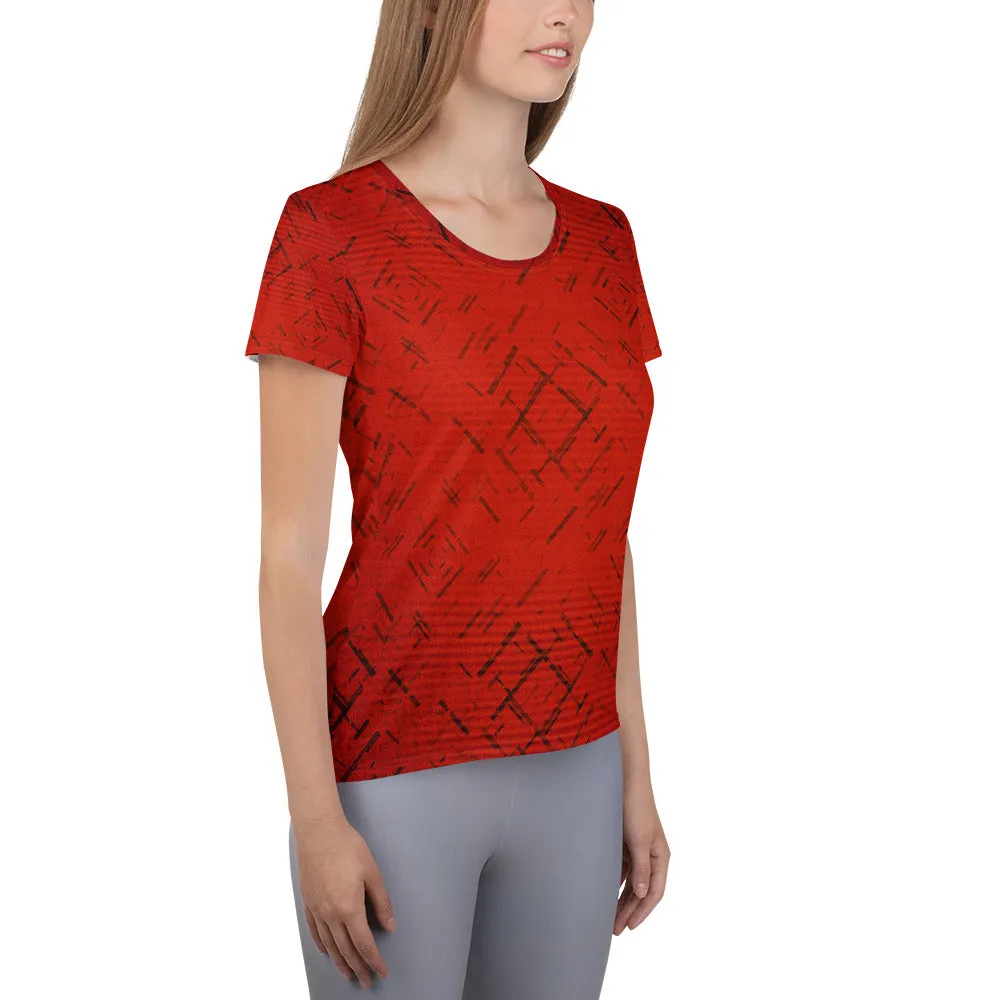 Red Patch All-Over Print Women's Athletic T-shirt