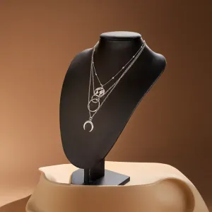 Retro Moon World Map Circle Pendant Multilayer Necklace - Fashion Party Charm Jewelry for Women