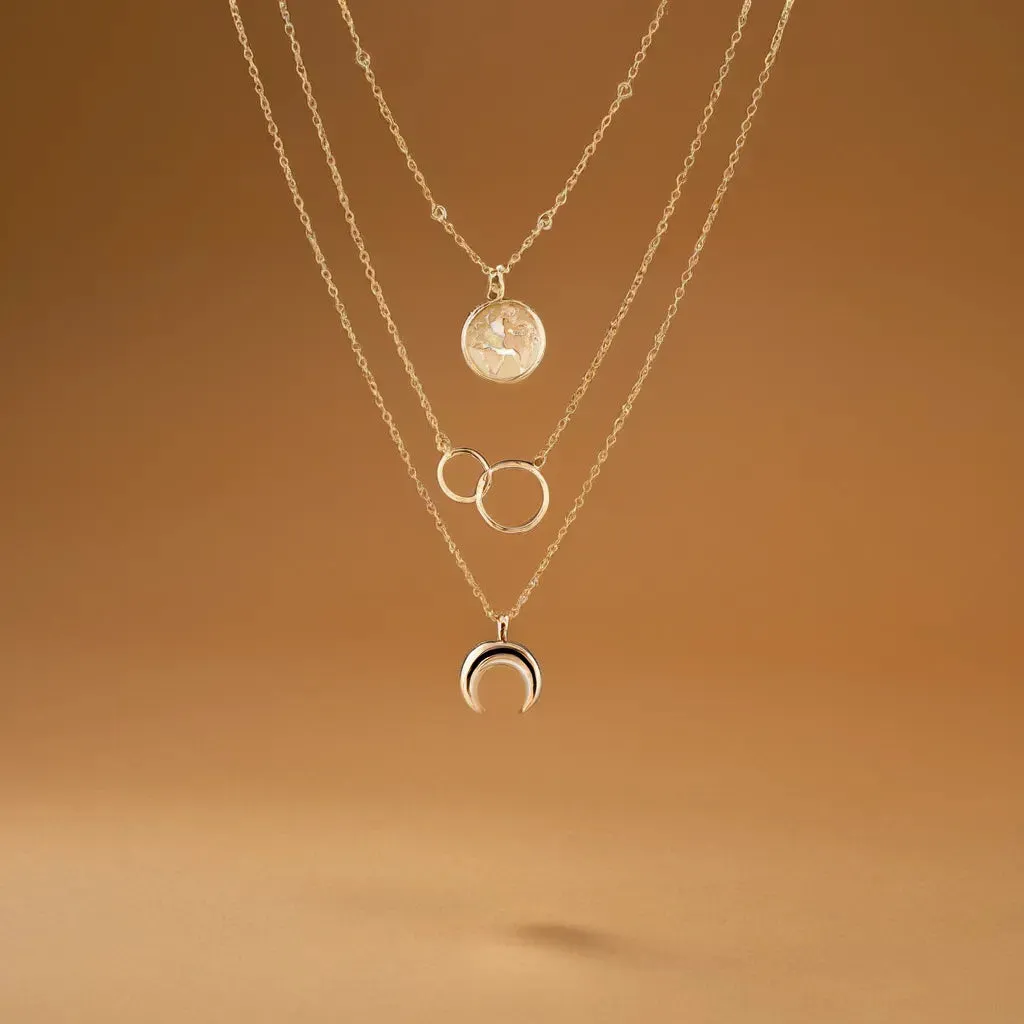 Retro Moon World Map Circle Pendant Multilayer Necklace - Fashion Party Charm Jewelry for Women