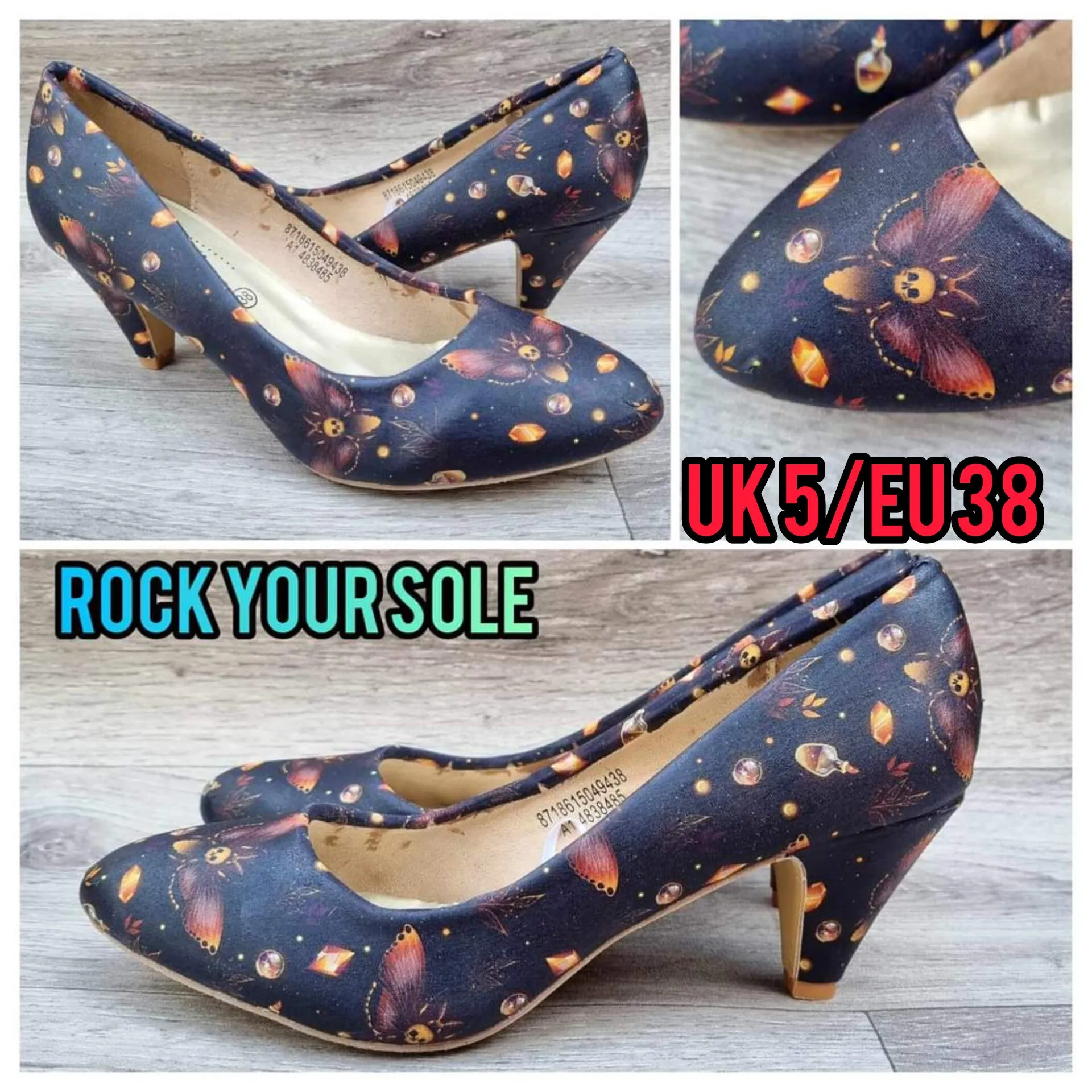 Size 5 READY MADE. Death moth heels