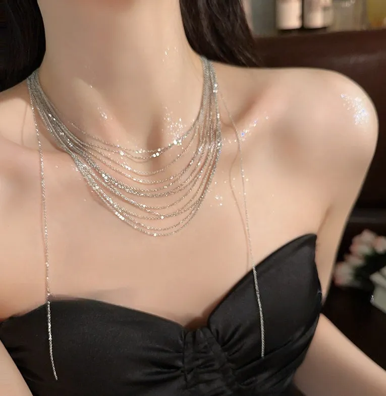 Sparkling Multi-Layer Tassel Necklace