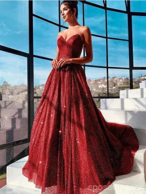 Sparkly A-line Sweetheart Maxi Long Prom Dresses,Party Prom Dresses,13233