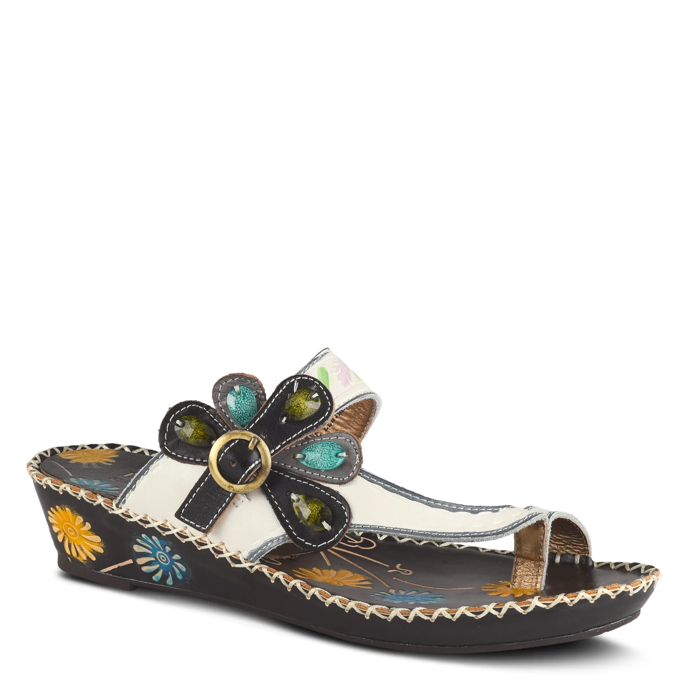 Spring Step Shoes L'Artiste Santorini Slide Sandal Women’s Hand Painted Leather