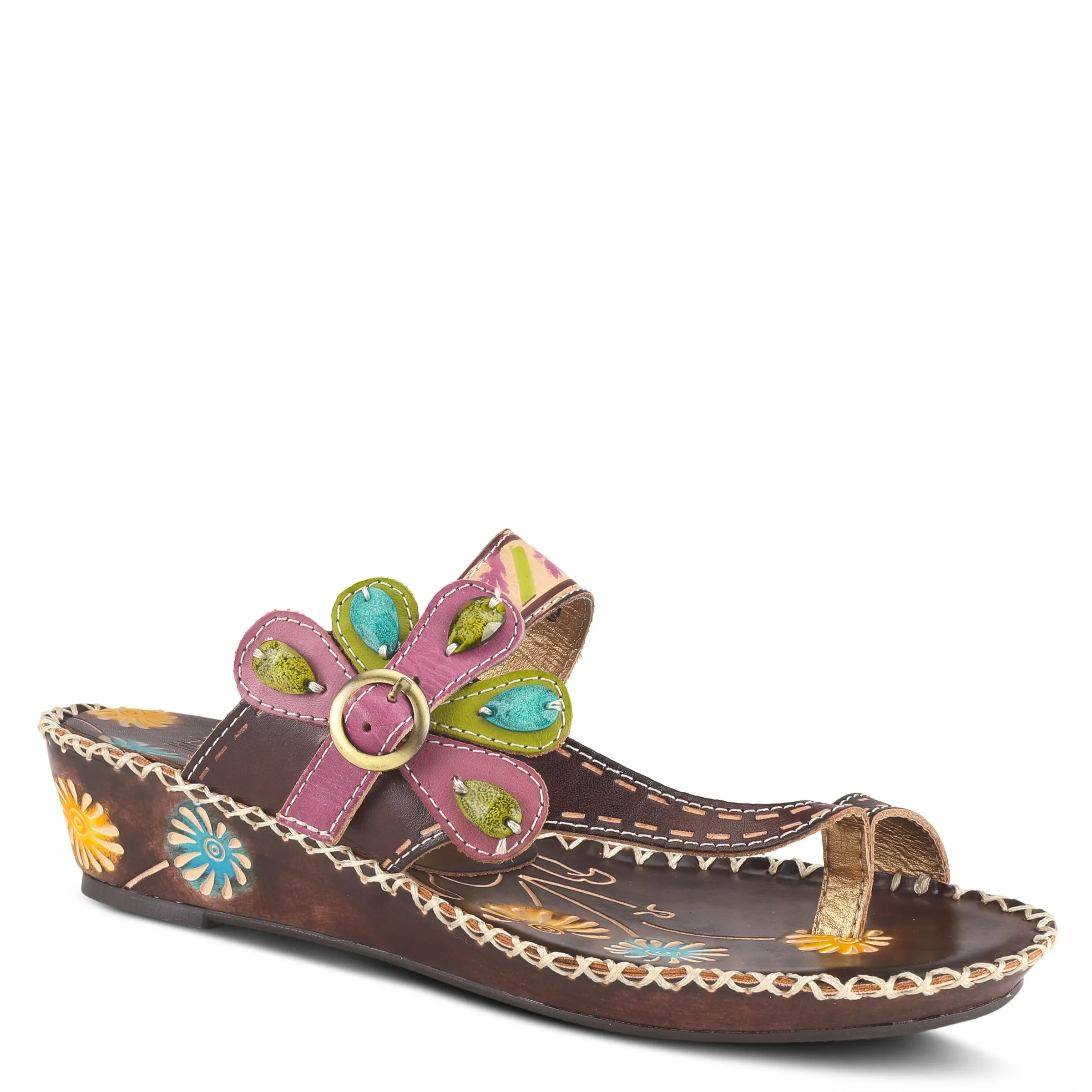 Spring Step Shoes L'Artiste Santorini Slide Sandal Women’s Hand Painted Leather