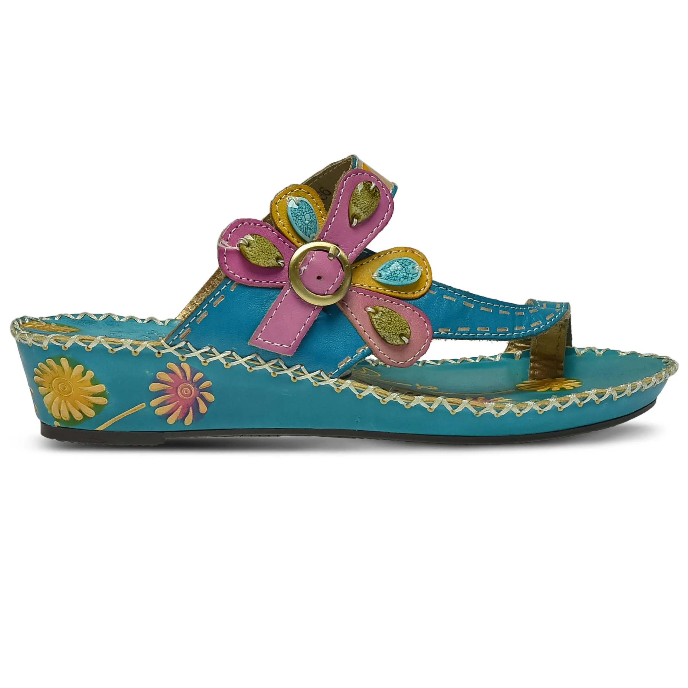 Spring Step Shoes L'Artiste Santorini Slide Sandal Women’s Hand Painted Leather