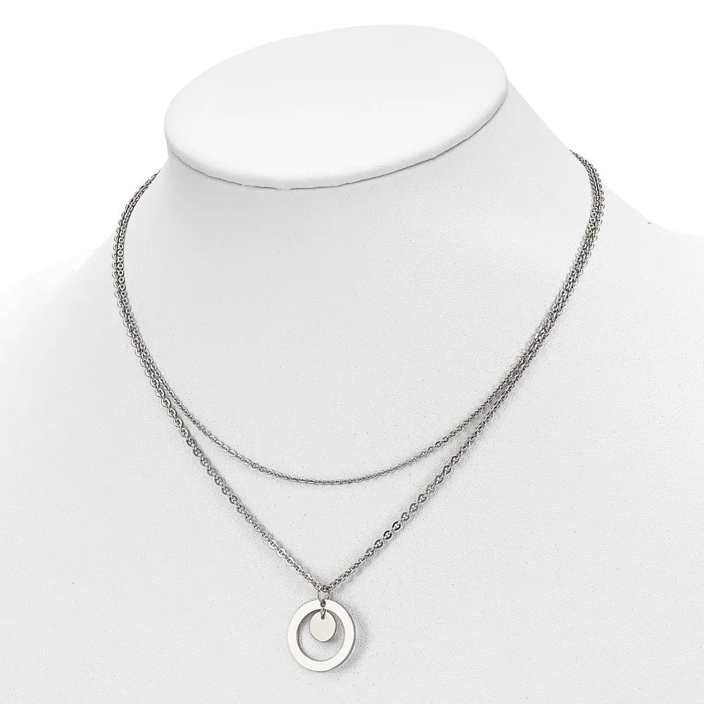 Stainless Steel Polished 2 Strand Circle and Disc 16.5in w/2in ext Necklace