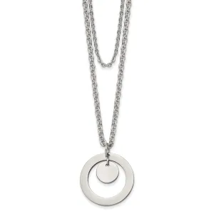 Stainless Steel Polished 2 Strand Circle and Disc 16.5in w/2in ext Necklace