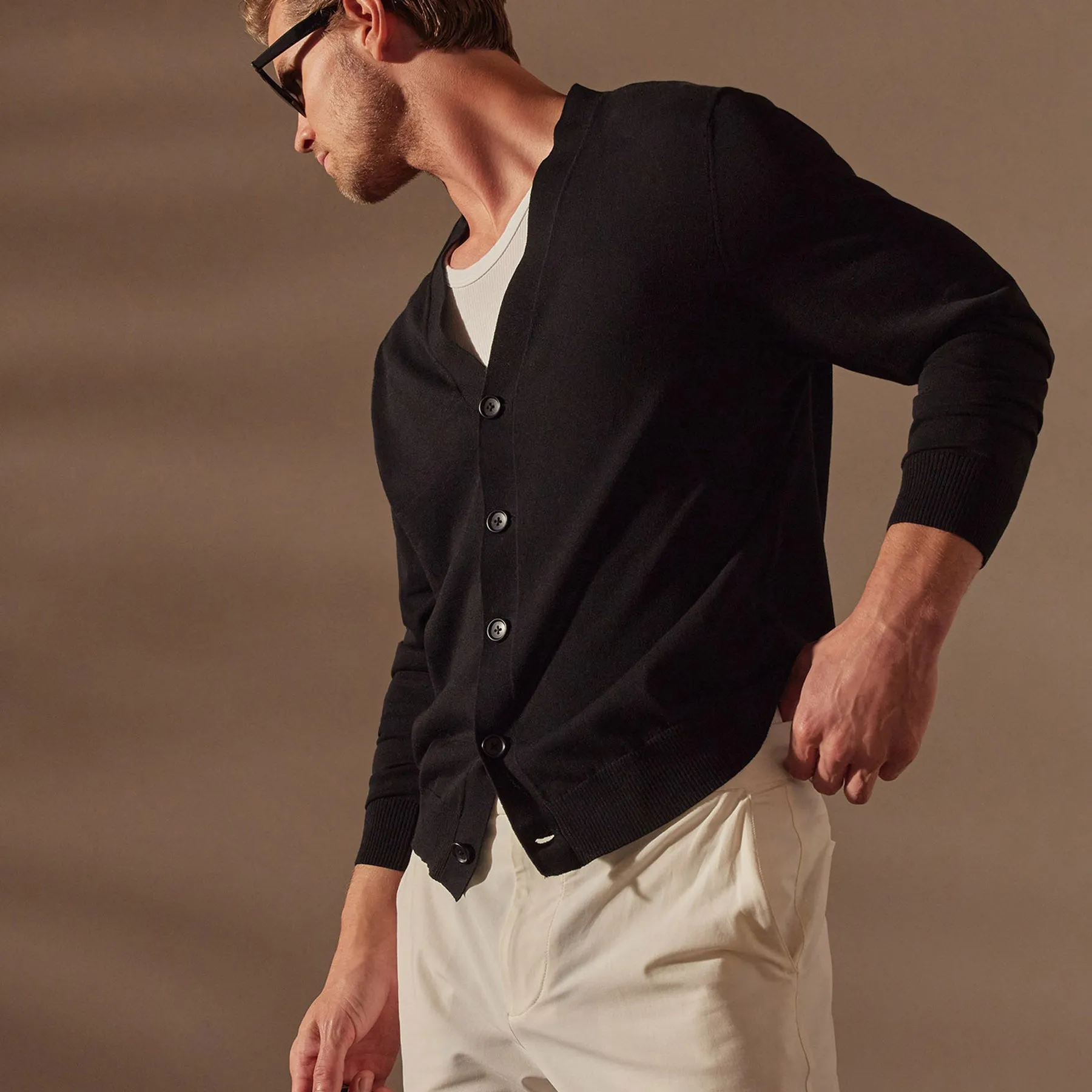 Stretch Cotton Cardigan - Black