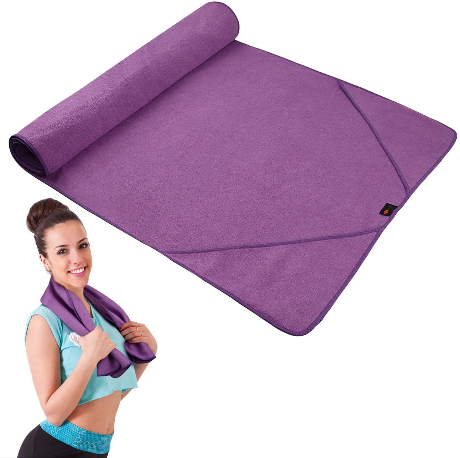 Sunland - Toalla de yoga de microfibra antideslizante extra gruesa   toalla de mano 2 en 1, super absorbente y de secado rápido, diseño de bolsillos en las esquinas para evitar que se amontonen