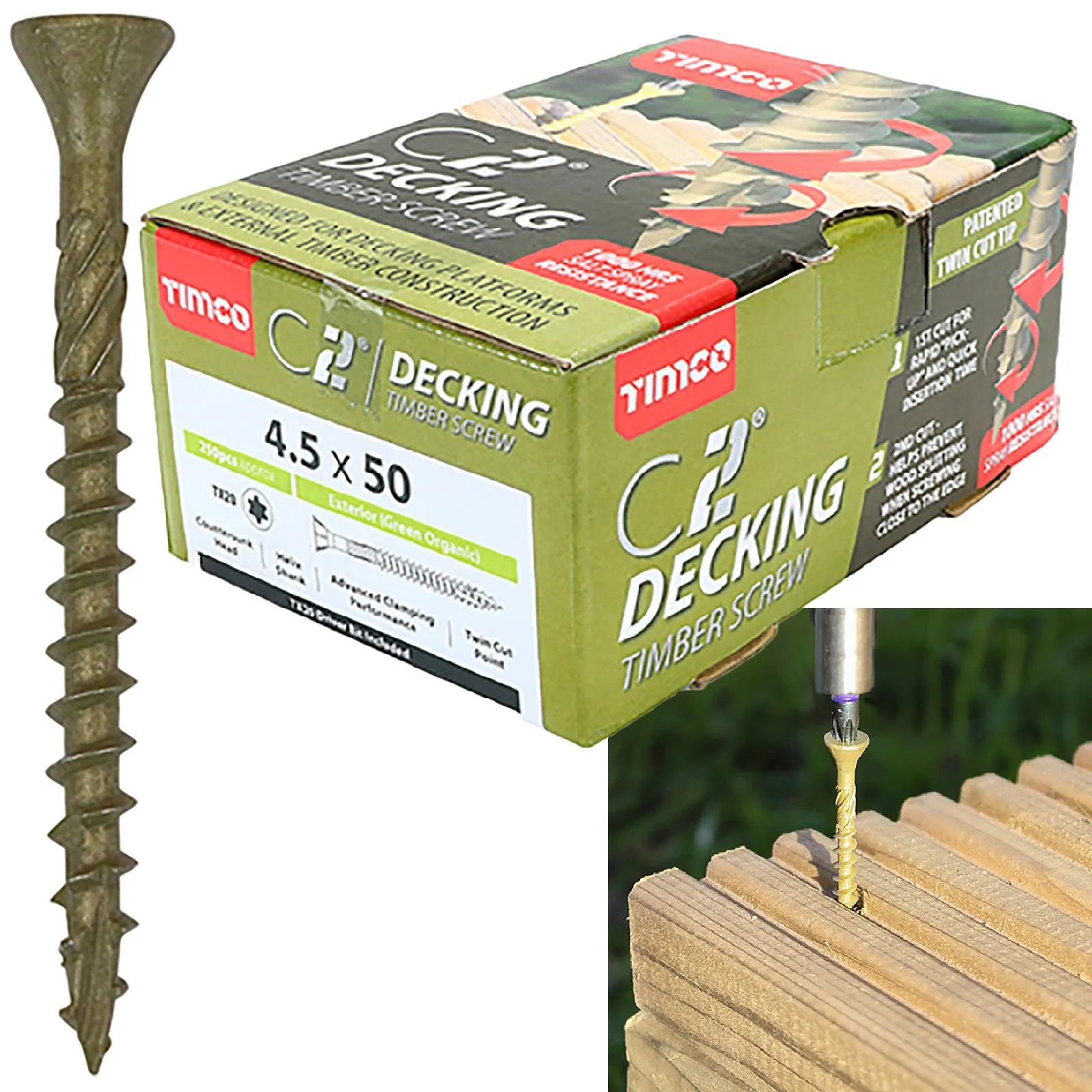 TIMCO C2 Deck Fix Premium Decking Screws Torx Exterior Green Timber Construction