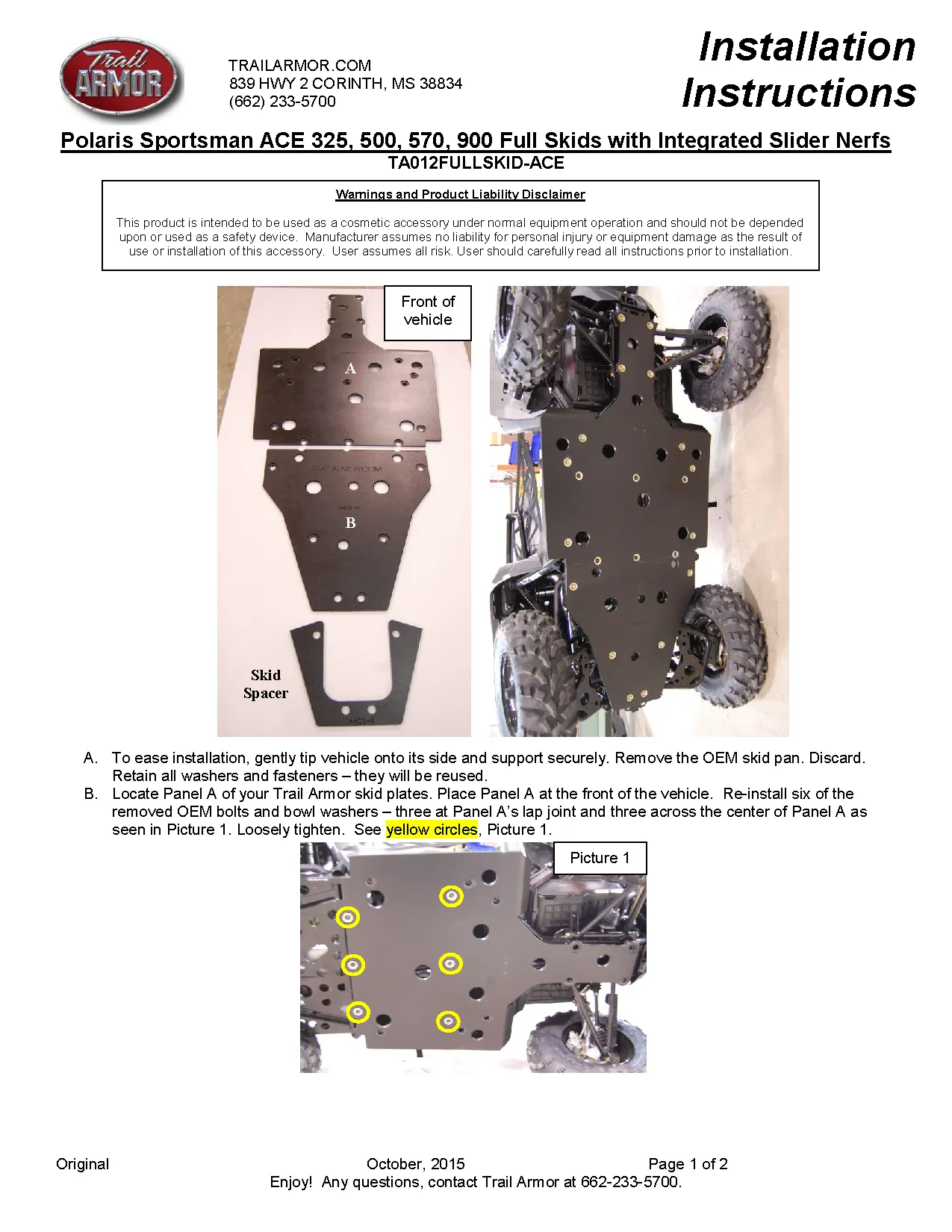 Trail Armor Polaris Sportsman ACE 325, 500, 570, 570 SP, 900 and 900 XC Full Skids
