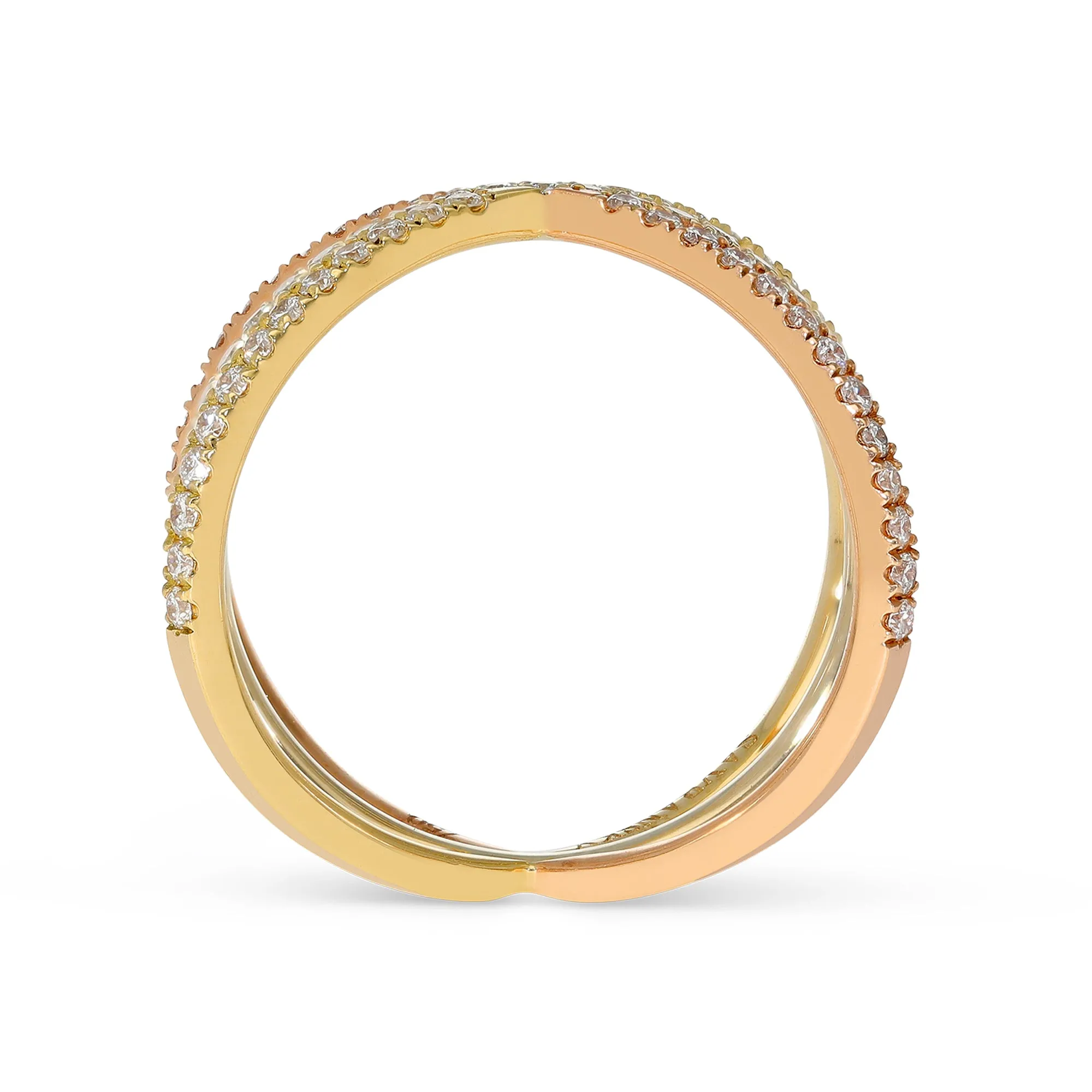 Tricolor Multi Layer Cross Over Band Ring
