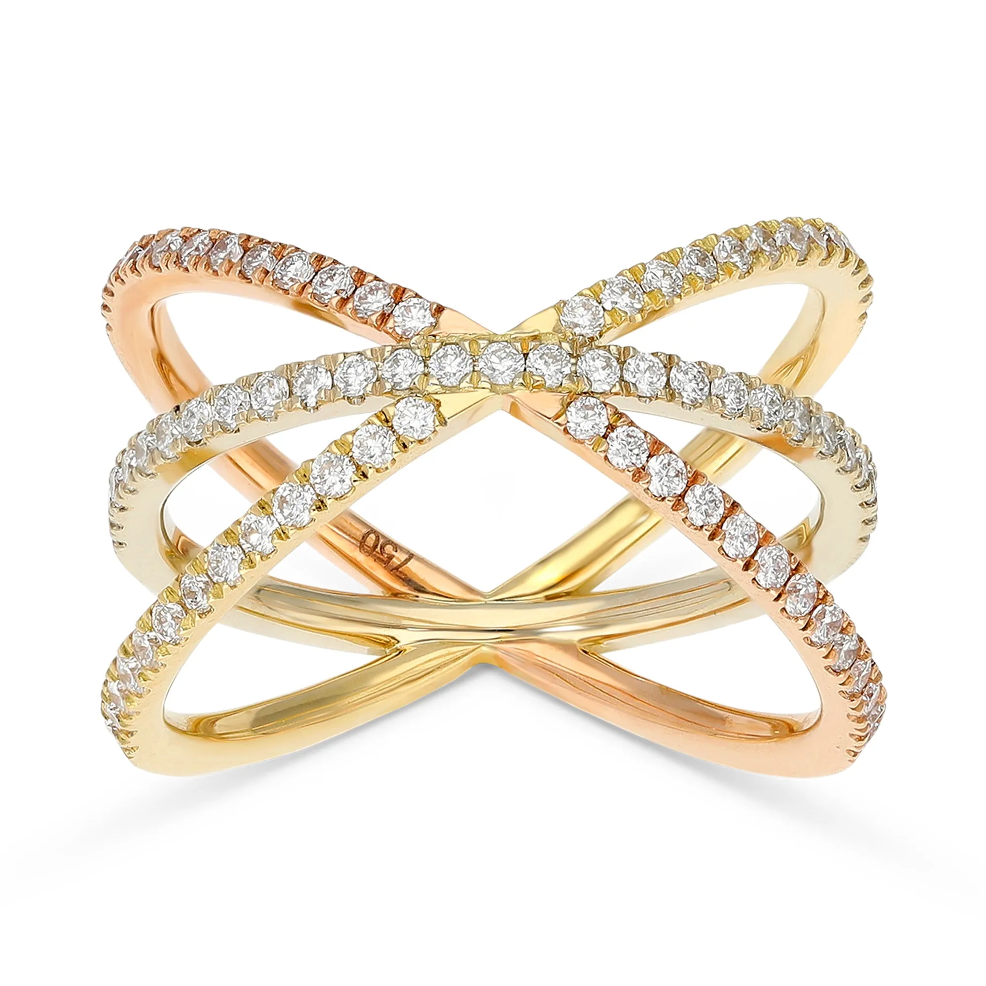Tricolor Multi Layer Cross Over Band Ring