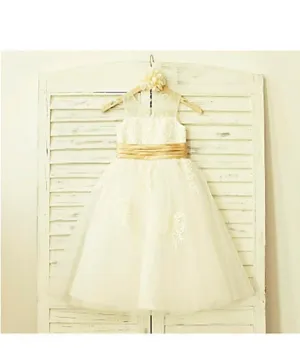 Tulle Lace Sleeveless Scoop Flower Girl Dresses Tea Length Dress