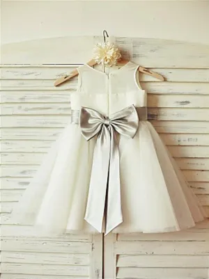 Tulle Princess Scoop Sleeveless Flower Girl Dresses Tea Length Dress Bowknot