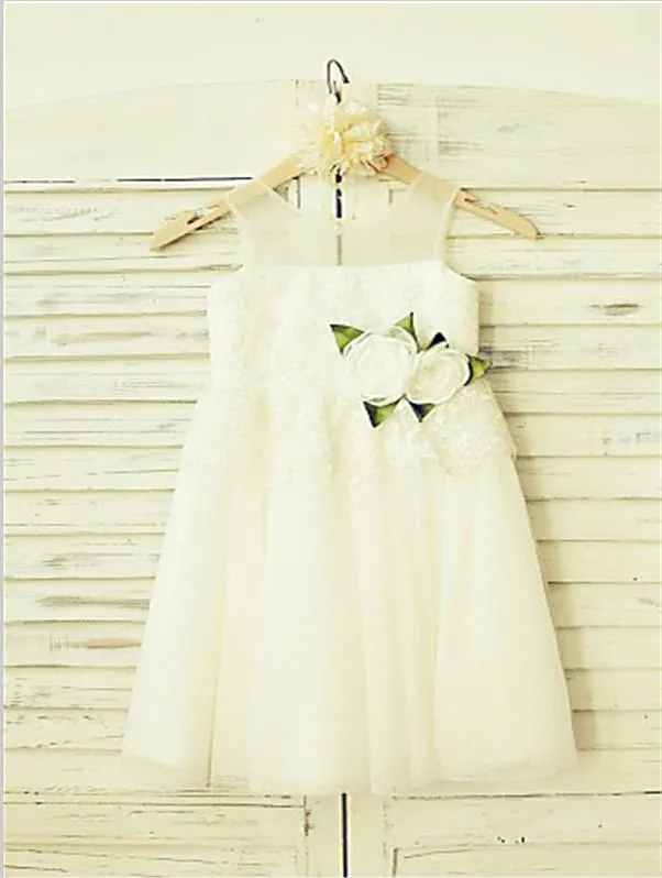 Tulle Princess Straps Sleeveless Flower Girl Dresses Floor Length Dress With Hand-made Flower