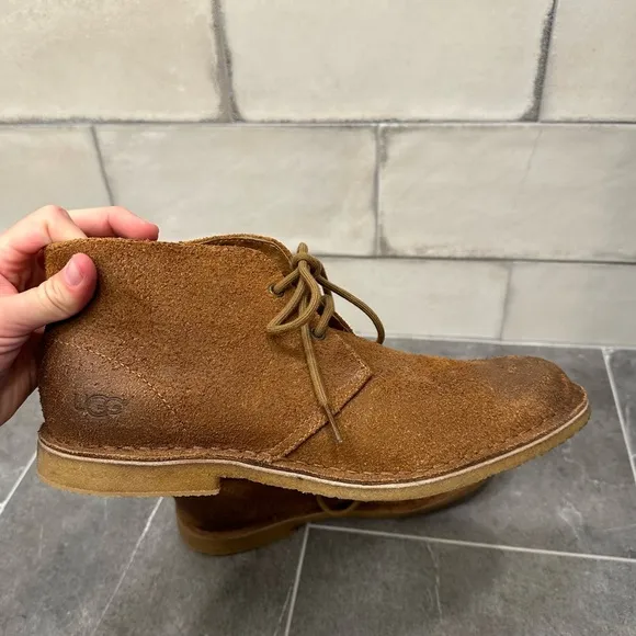 UGG suede brown leather chukka boot short lace up sheepskin shearling winter tan