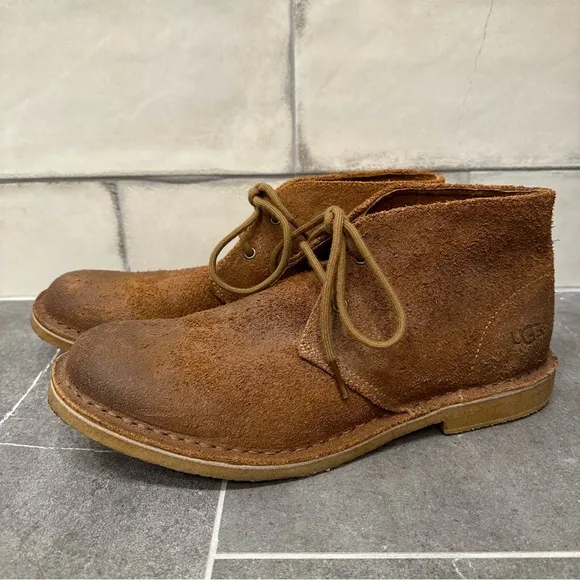 UGG suede brown leather chukka boot short lace up sheepskin shearling winter tan