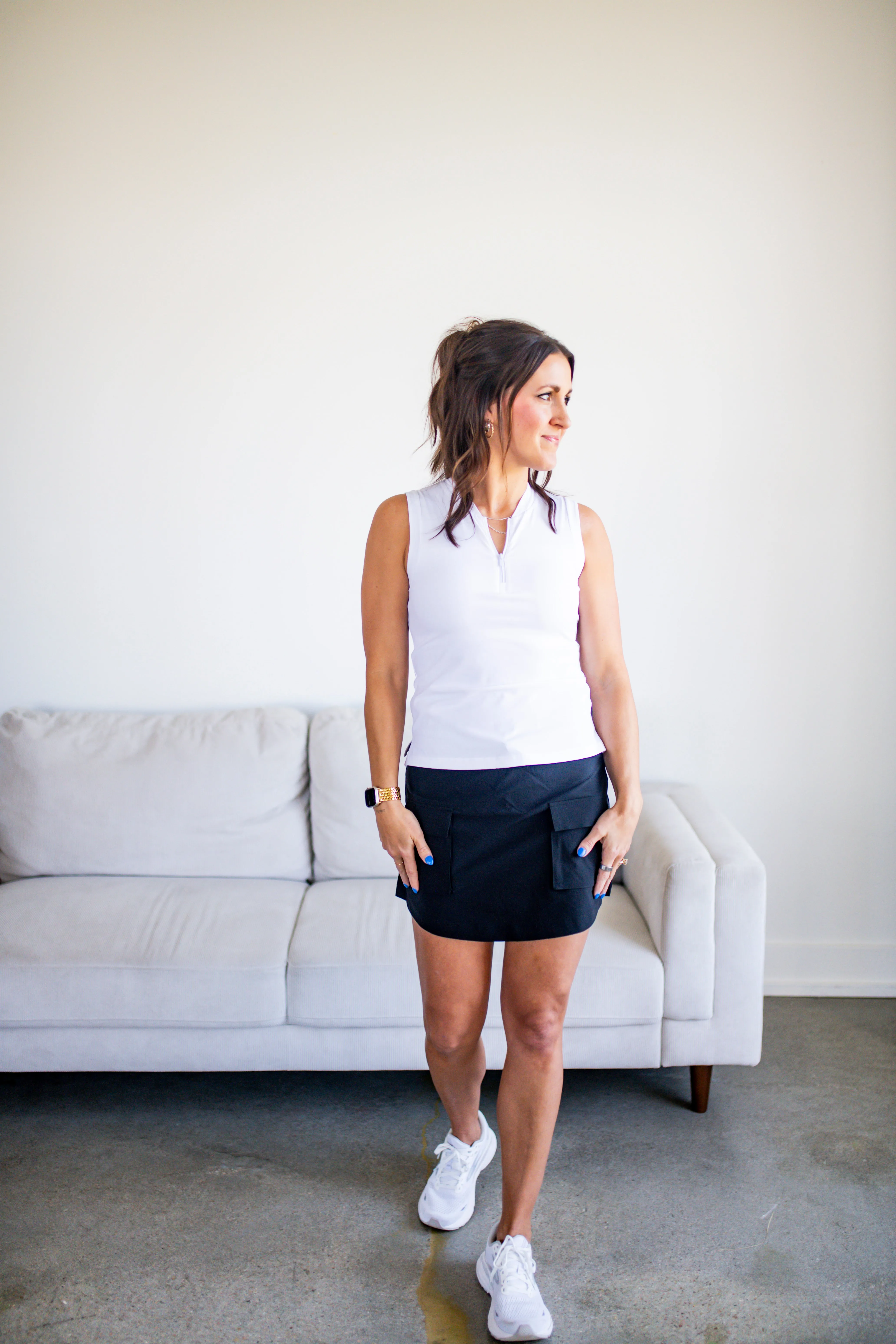 White Half Zip Mandarin Collar Active Top