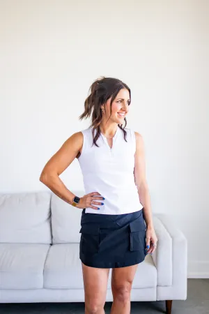White Half Zip Mandarin Collar Active Top