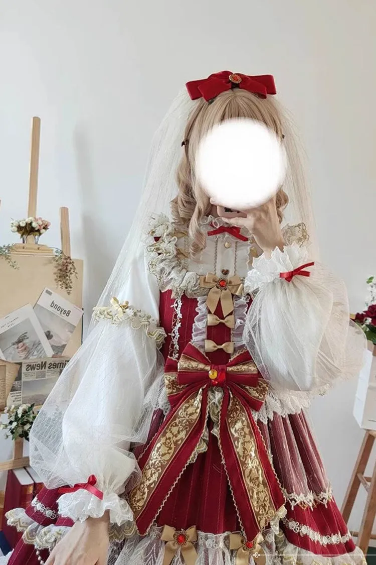 Wine Hanayome Bowknot Princess Multi-Layer Ruffled Sweet Lolita JSK Dress