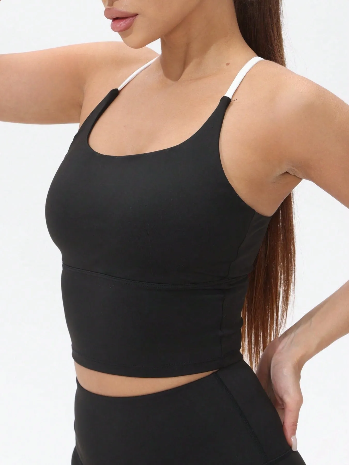 Women’s Fixed Pad Sports Camisole – Contrast Color Elastic Yoga Cami Top