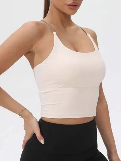 Women’s Fixed Pad Sports Camisole – Contrast Color Elastic Yoga Cami Top