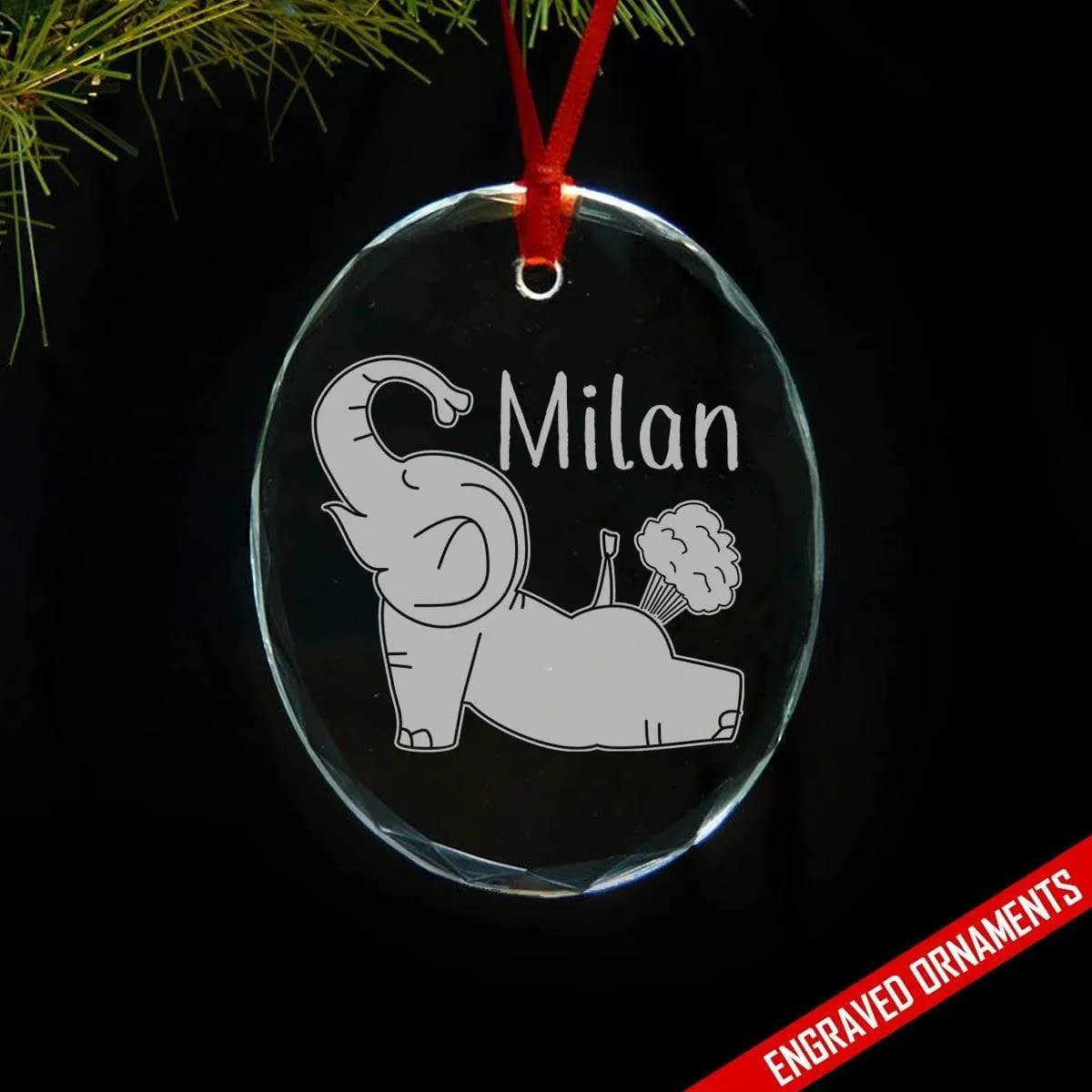 Yoga Elephant CUSTOM Engraved Glass Ornament