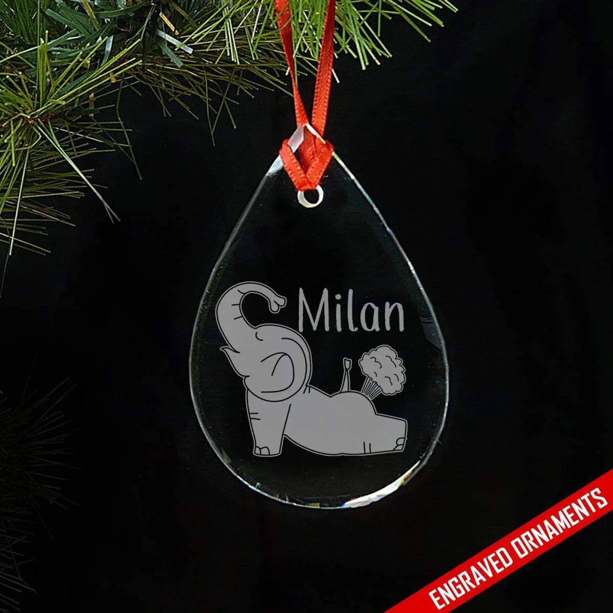 Yoga Elephant CUSTOM Engraved Glass Ornament