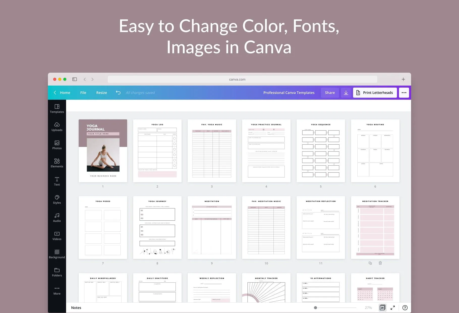 Yoga Printable and Editable Journal Canva Template
