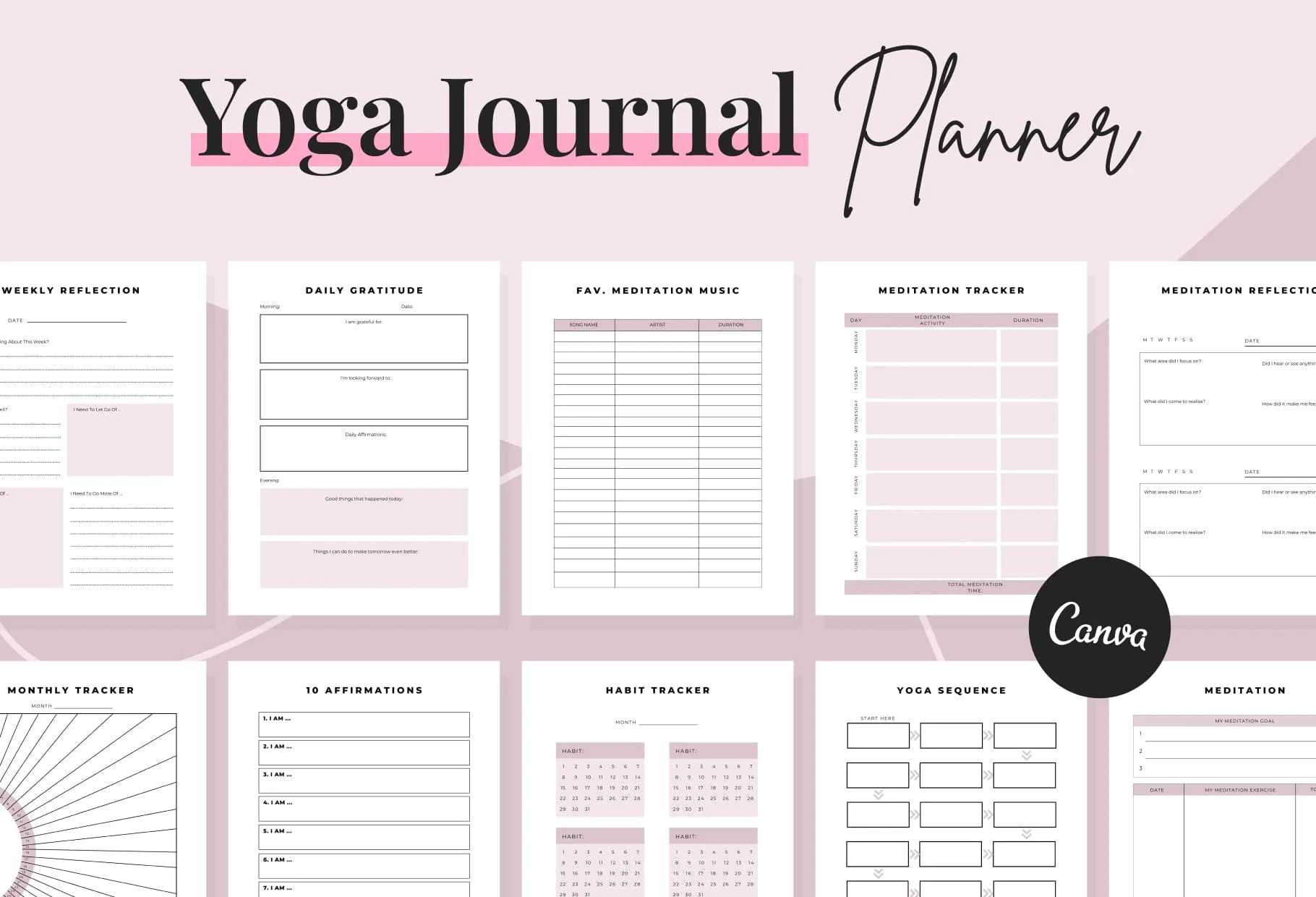 Yoga Printable and Editable Journal Canva Template
