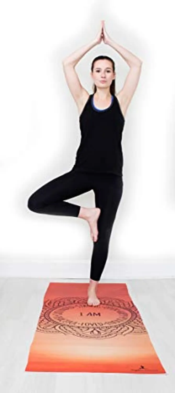 YogAffirmations - Toalla para esterilla de yoga de calidad premium, antideslizante, puntos de silicona, microfibra ultra suave, absorbe el sudor – ideal para yoga caliente, pilates, meditación – Tamaño perfecto 24.0 x 72.0 in, Amarillo