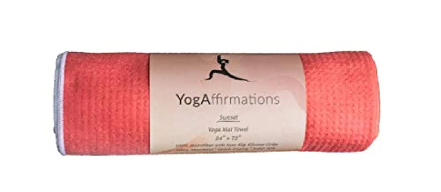YogAffirmations - Toalla para esterilla de yoga de calidad premium, antideslizante, puntos de silicona, microfibra ultra suave, absorbe el sudor – ideal para yoga caliente, pilates, meditación – Tamaño perfecto 24.0 x 72.0 in, Amarillo