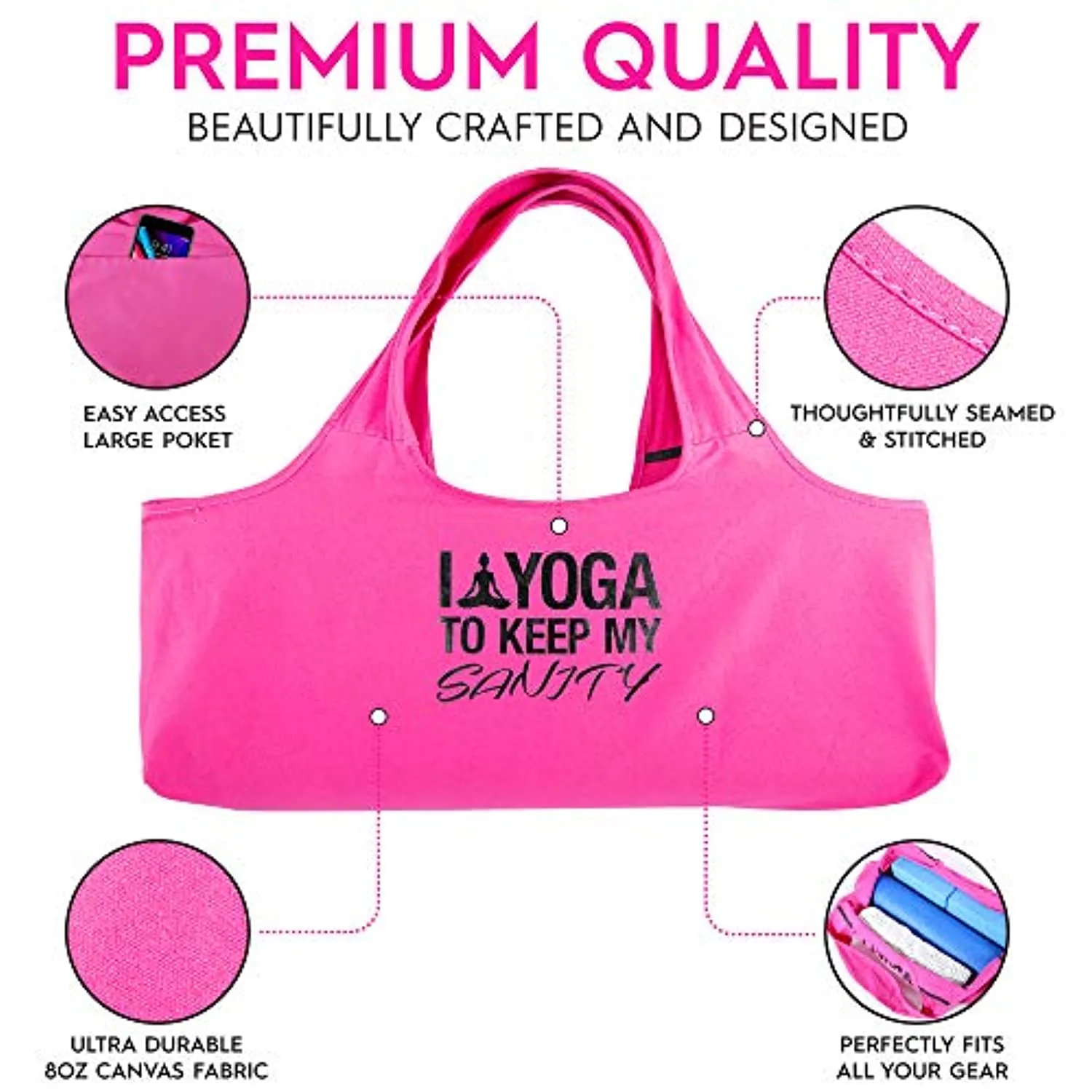 YogaPets - Bolsa de mano para esterilla de yoga con correa y bolsillo lateral, se adapta a la mayoría de tamaños (sanidad)