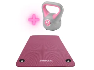 York fitness - Pink Yoga Mat   2KG Pink Kettlebell Bundle