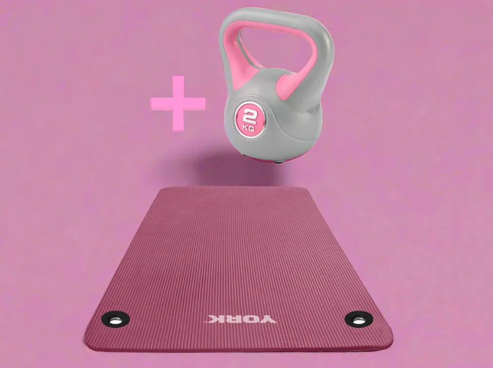 York fitness - Pink Yoga Mat   2KG Pink Kettlebell Bundle