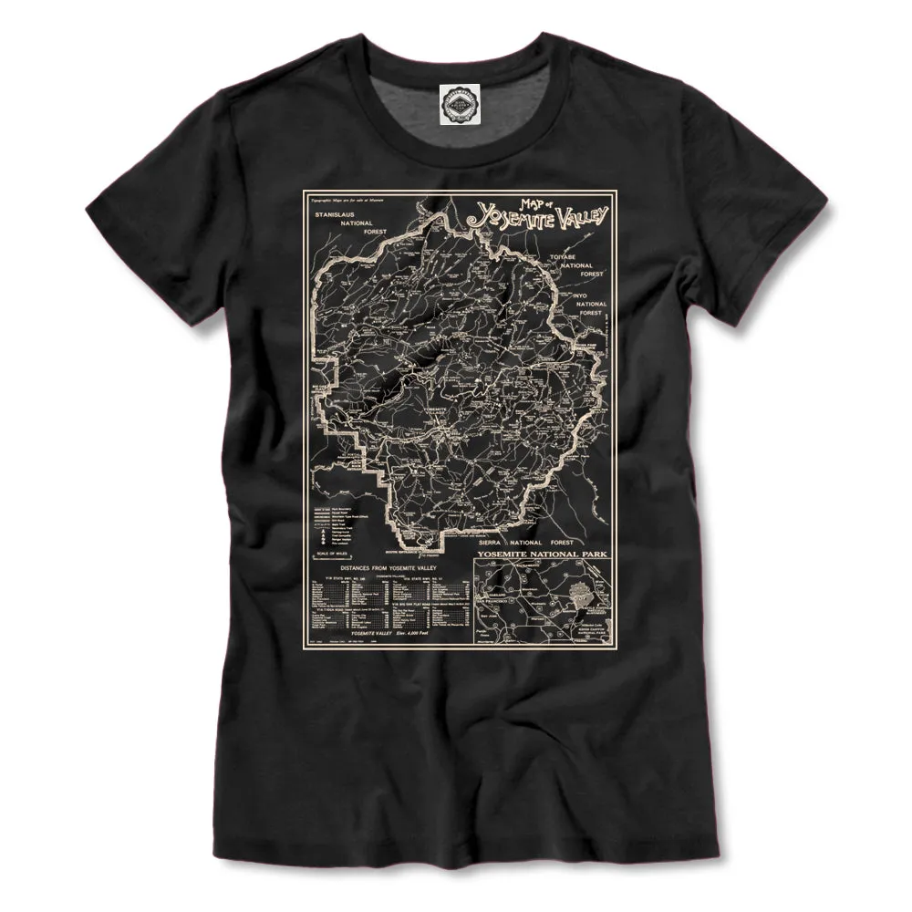 Yosemite Valley National Park Map Women's Tee