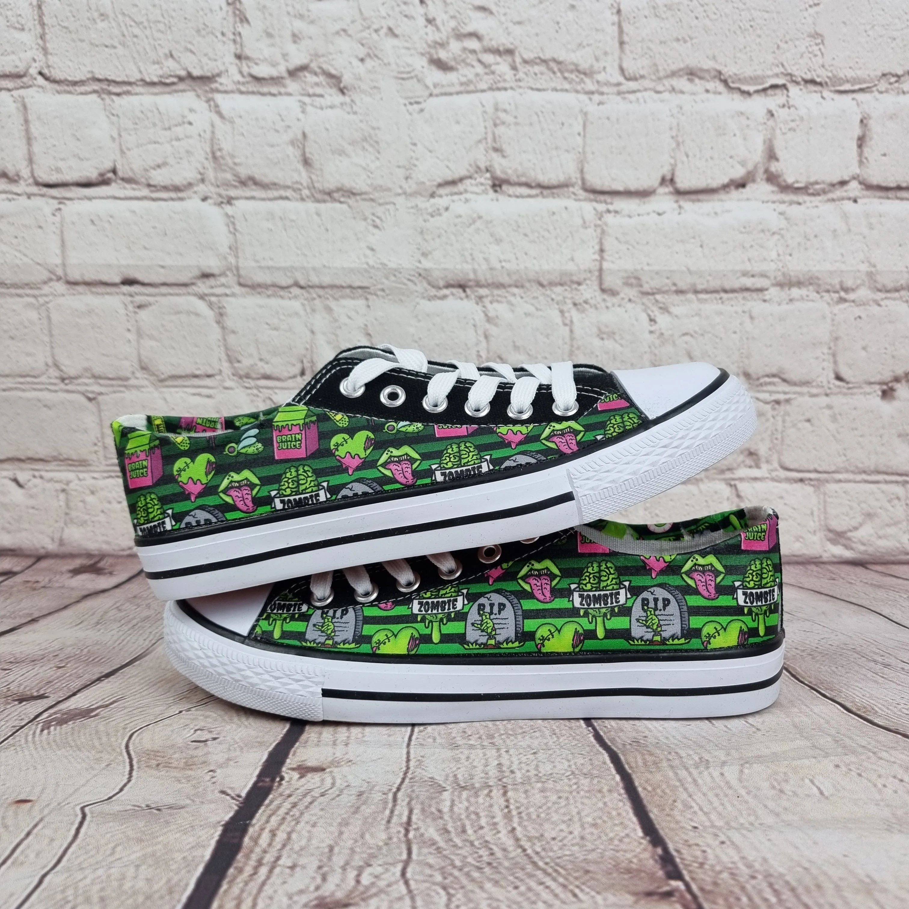 Zombie green stripe women sneakers